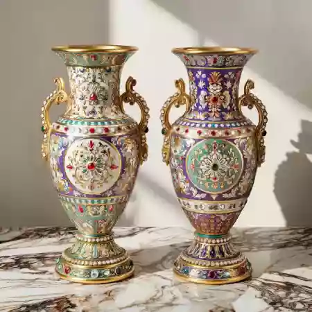 Bohemian vase with pampas grass in a cozy room